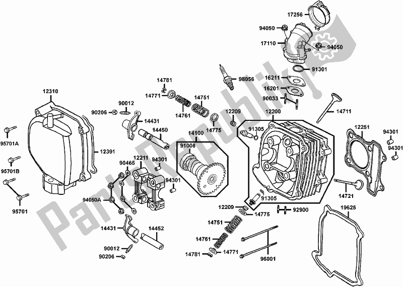 Alle onderdelen voor de E02 - Cylinder Head Cover van de Kymco BA 30 AA AU -People 150 30150 2005